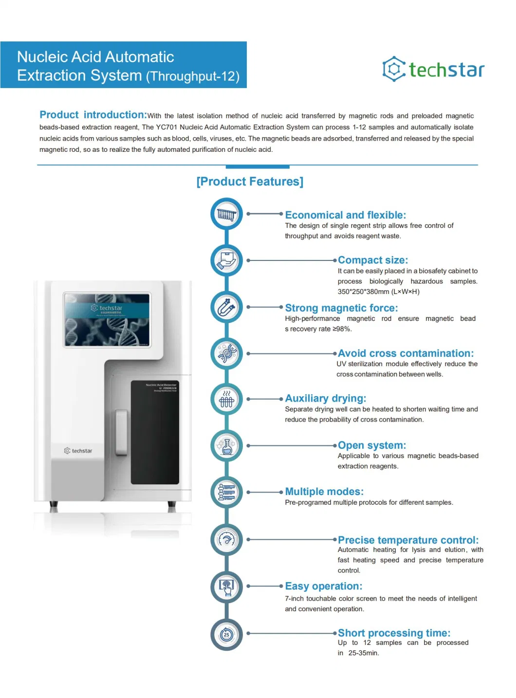 Techstar Biochemical Analysis System Genes & Life Science Equipment Automatic Necleic Acid Extraction